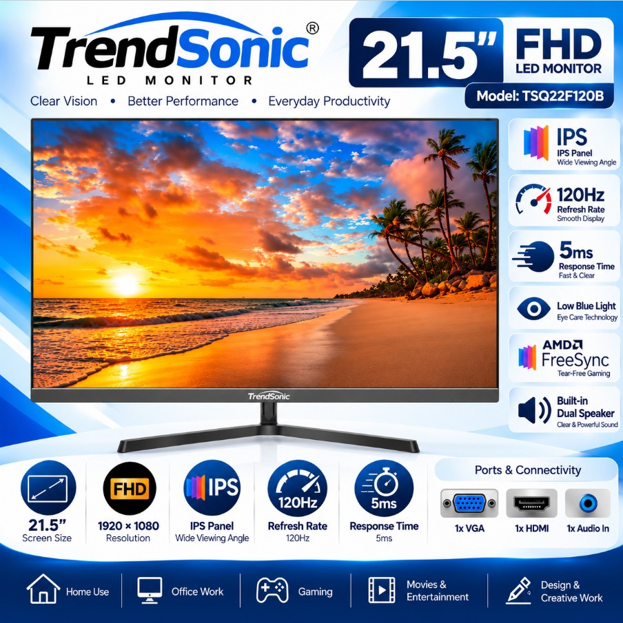 TRENDSONIC TSQ22F120B 21.45" 120Hz IPS FHD Monitor